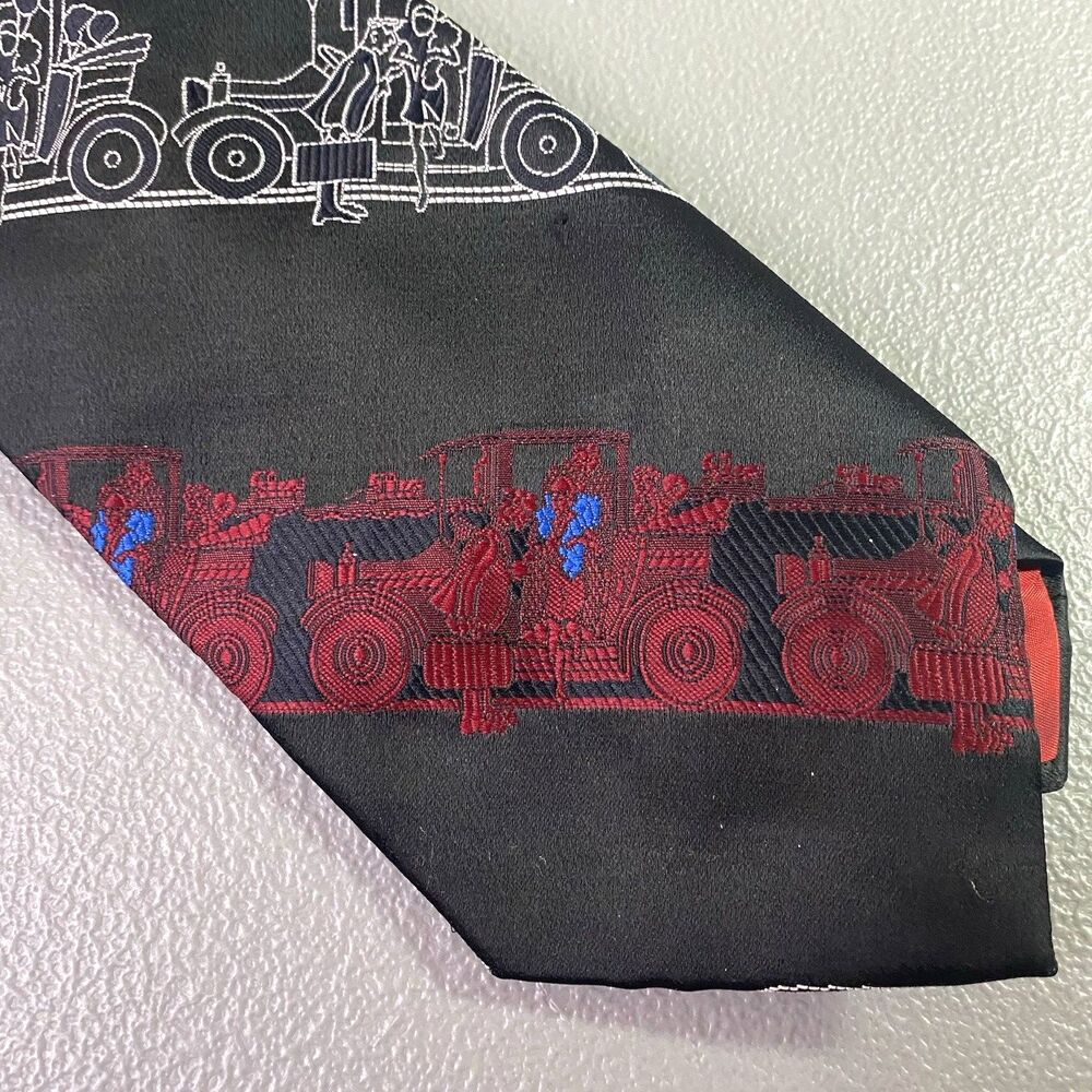 Vintage LILLY DACHE Mens Tie Motor Car Novelty 1960s-70s Wide Black Red White